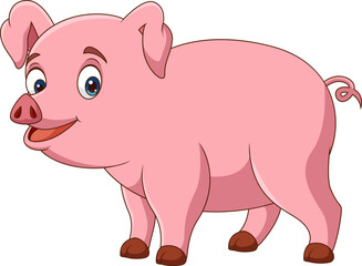 Cartoon cute pig happy on white background