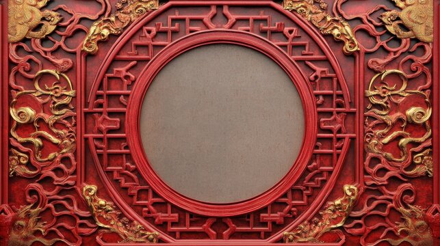 Intricate Chinese lattice pattern with ornate red and gold design highlighting traditional Asian elegance