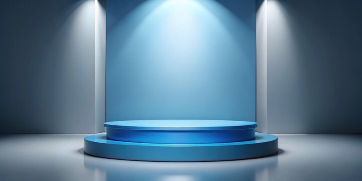 Blue podium with sleek design for displaying products , blue, podium, product, presentation, stand, display