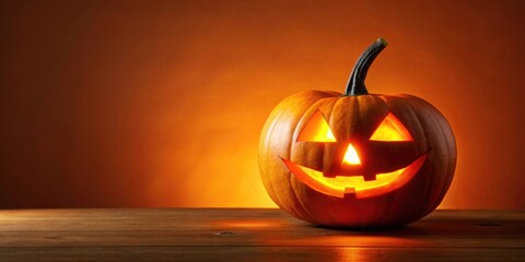 Happy Halloween jack-o-lantern glowing against an orange background, halloween, jack-o-lantern, pumpkin, spooky, October