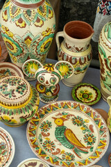 Ukrainian dishes. Clay ceramics. Old plate decor. Kosiv painting set