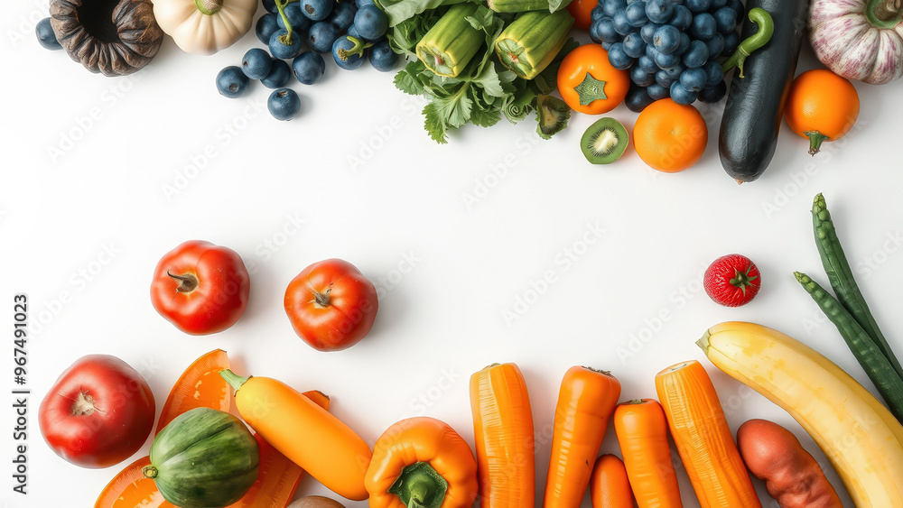 Sticker Colorful Fruits and Vegetables on White Background