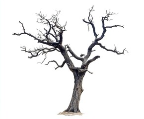 Fototapeta premium Isolated Bare Tree Branch with Dark Silhouette on White Background - Minimalistic Nature Element Perfect for Artistic, Abstract, and Natural Themes
