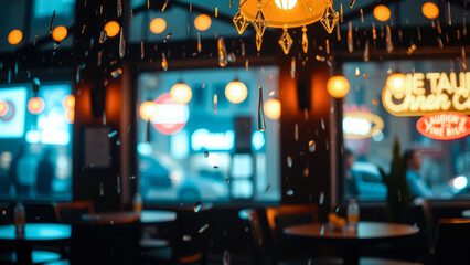 Rain Drops On A Window With City Lights In The Background