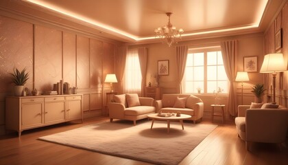 Fototapeta premium Photo interior modern design room 3d illustration;