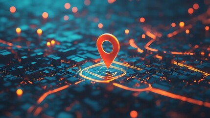 One big abstract pin icon on the city map Transportation delivery, map location, transport logistics, tourism navigation, concept. Gps navigation, new location. Blue background