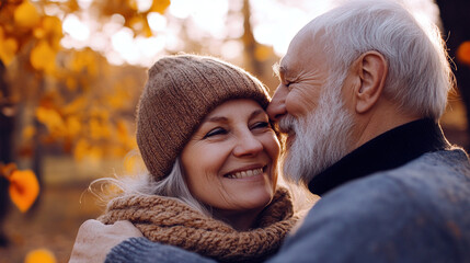 portrait of a happy couple in autumn park