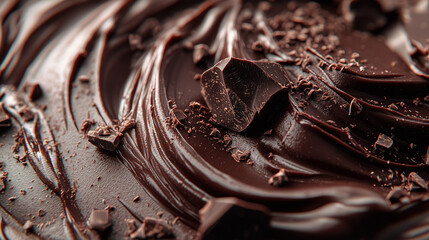 A cinematic close-up of dark chocolate, with smooth, rich textures and a deep, indulgent tone. The smooth lighting enhances the luxurious, high-quality feel.