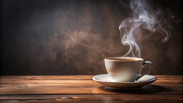 Cup of coffee with steam on table, coffee, cup, hot, beverage, drink, morning, aroma, table, steam, relax, break, elixir