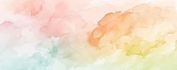Obraz premium A soft, dreamy watercolor background featuring pastel hues of pink, orange, and green, perfect for various design projects.