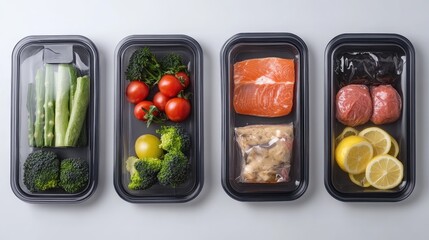 Five containers display a colorful assortment of frozen vegetables atop a clean white surface, emphasizing the freshness and convenience of healthy meal preparation