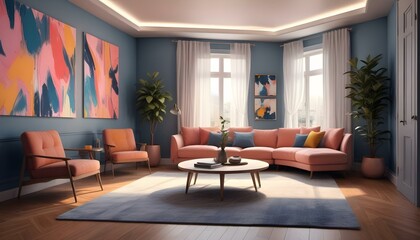Photo interior modern design room 3d illustration;