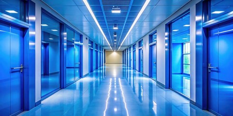Blue corridor in modern office building , interior, architecture, design, hallway, corridor, office, modern, contemporary, blue