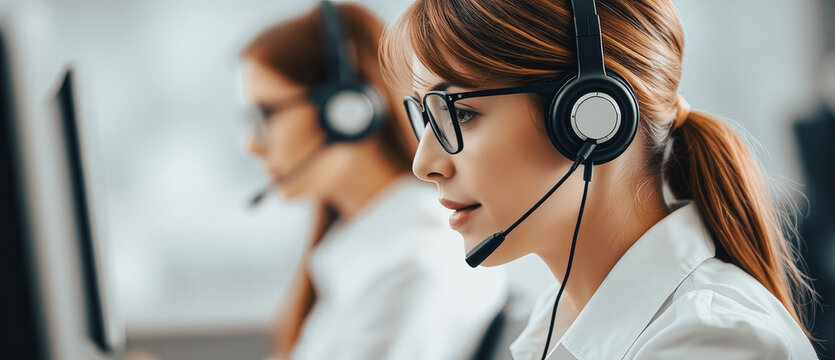 Customer service representative with headset