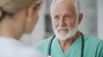 Obraz premium Elderly man receiving a home health visit from a nurse, monitoring chronic illness, geriatric home health care, elderly care