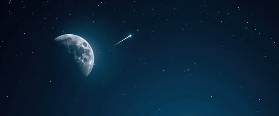 Fototapeta premium Crescent Moon and Shooting Star