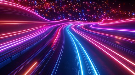 Obraz premium Neon Light Trail Digital Map, Business Theme, , Neon, Light Trail