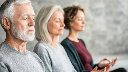 Fototapeta premium Senior group participating in a mindfulness session, public health mental wellness program, geriatric mindfulness, mental health