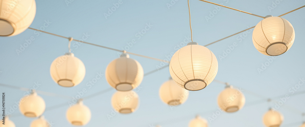 Aufkleber string of paper lanterns against a blue sky