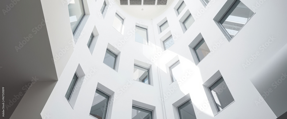 Poster modern architecture with white walls and windows