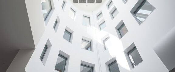 Modern architecture with white walls and windows