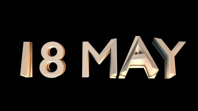 18 May animation for calendar concept isolated on black background