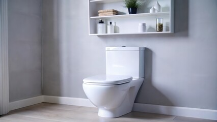 White Toilet and Shelf in a Bathroom