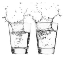 PNG Glasses of vodka clinking together water transparent splash.