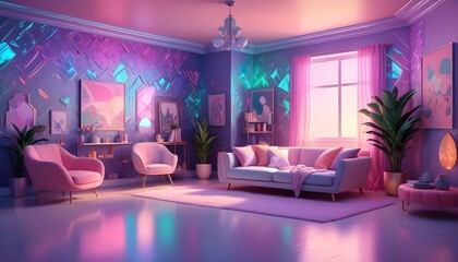Photo interior modern design room 3d illustration;