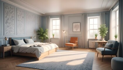 Photo interior modern design room 3d illustration;