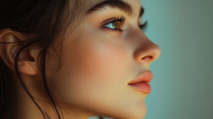 A side profile of a woman with well-defined eyebrows, emphasizing their shape and how they frame her face.