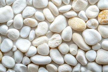 Background of white smooth pebble stones, close up
