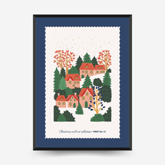 Merry Christmas and Happy New Year vertical flyer or poster template. Modern trendy minimal style. Hand drawn design for wallpaper, wall decor, print, postcard, cover, template, banner.