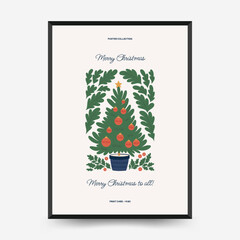 Merry Christmas and Happy New Year vertical flyer or poster template. Modern trendy minimal style. Hand drawn design for wallpaper, wall decor, print, postcard, cover, template, banner.