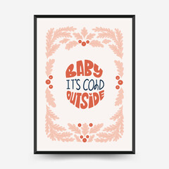 Merry Christmas and Happy New Year vertical flyer or poster template. Modern trendy minimal style. Hand drawn design for wallpaper, wall decor, print, postcard, cover, template, banner.