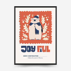 Merry Christmas and Happy New Year vertical flyer or poster template. Modern trendy minimal style. Hand drawn design for wallpaper, wall decor, print, postcard, cover, template, banner.