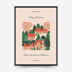 Merry Christmas and Happy New Year vertical flyer or poster template. Modern trendy minimal style. Hand drawn design for wallpaper, wall decor, print, postcard, cover, template, banner.