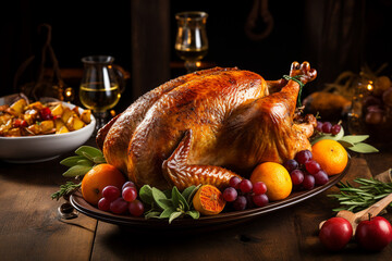 Thanksgiving autumn family feast holiday conceptual image Generative AI