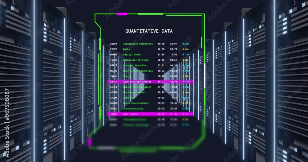 Aufkleber animation of digital data processing over computer servers