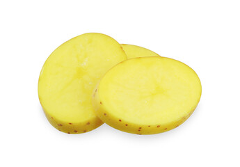 Sliced Raw Potato isolated on white background.