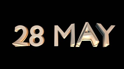 28 May animation for calendar concept isolated on black background