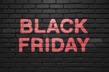 Obraz premium Black brick wall with the word black friday, sale and promotion concept.