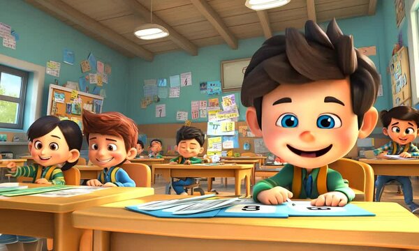 Animated Kids in a Classroom