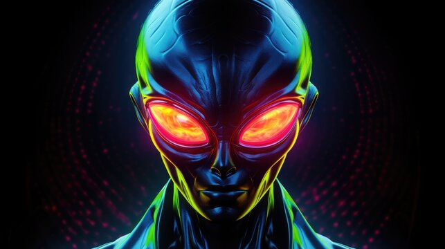 futuristic alien glowing in neon colors illustration