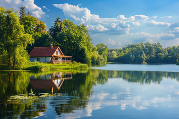 Obraz premium Generated with AI image of beautiful amazing summer landscape green field