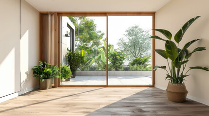 Obraz premium house with wooden door and empty white wall