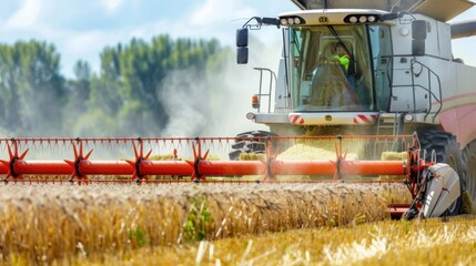 Fototapeta premium close view of modern combine harvester in action