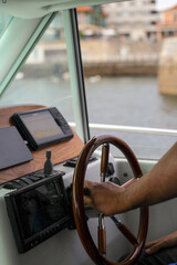 steering wheel of a yacht