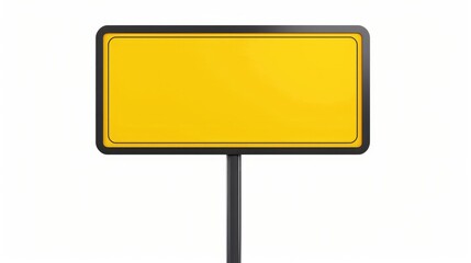 Large isolated yellow road sign with black frame, empty space for warning message.