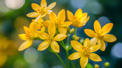 Fototapeta premium yellow crocus flowers in the spring time , first yellow spring flowers with green leave in the garden , Yellow lilies , bright yellow flowers on a green natural background